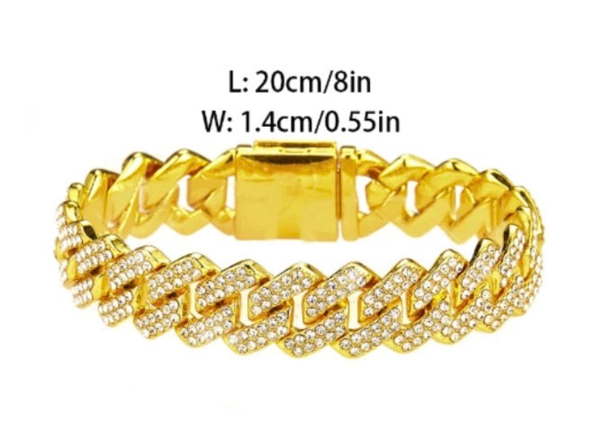 Full Rhinestone 14mm Flip Buckle Cuban Link Bracelet