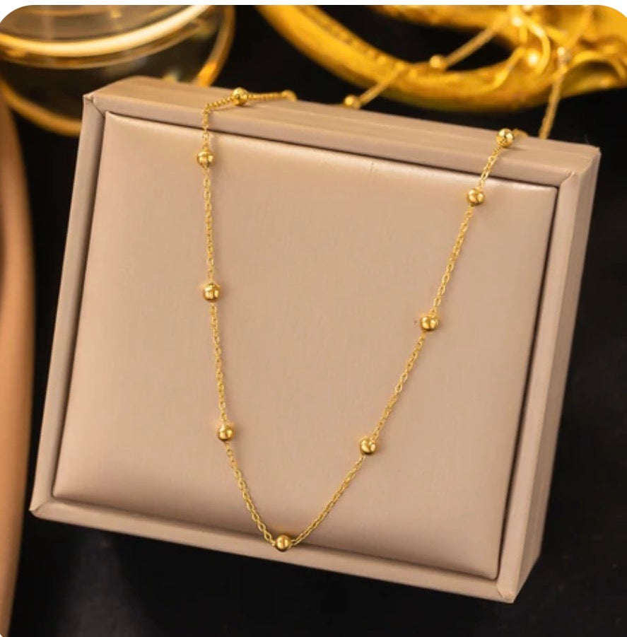 304 Stainless Steel 18k Gold Plated Beaded Necklace