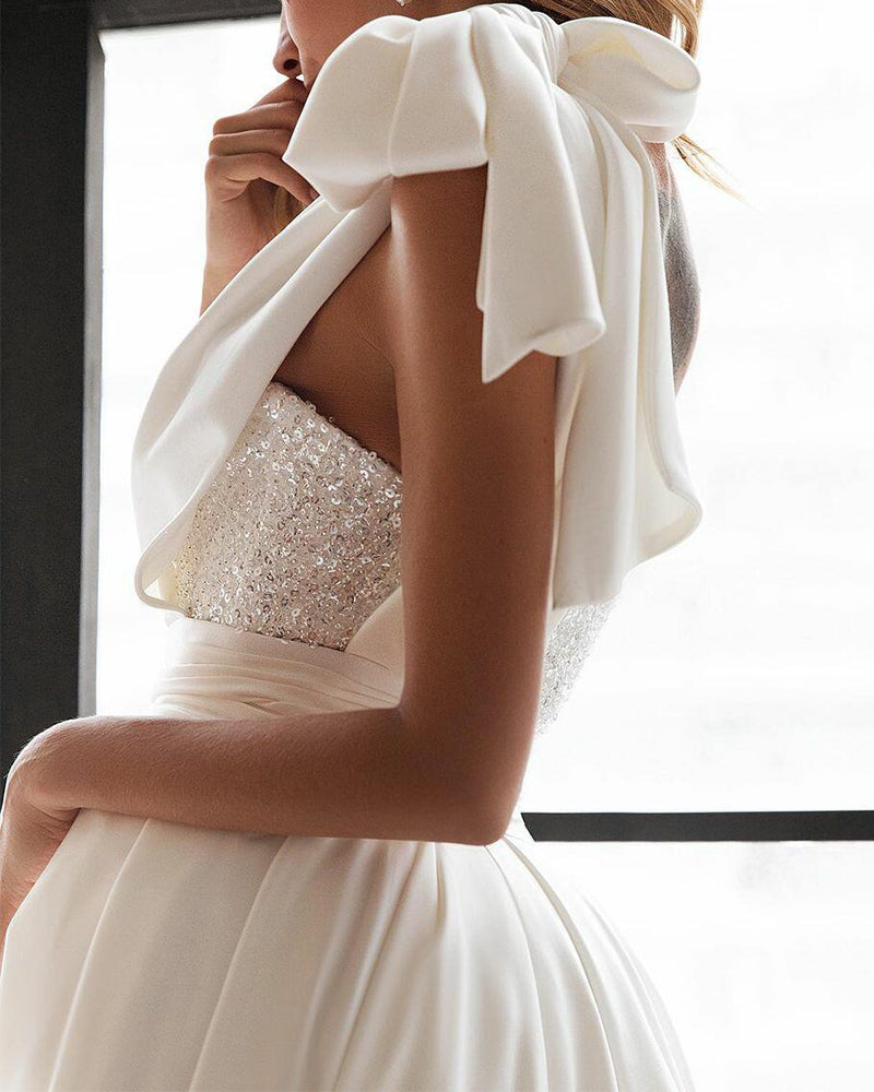 Sequin One Shoulder Lace Up Romper