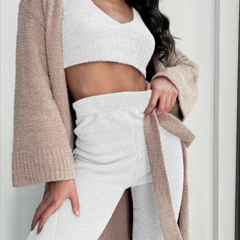 Open Cardigan w/ Crop Tank Top & Shorts Pajama Set