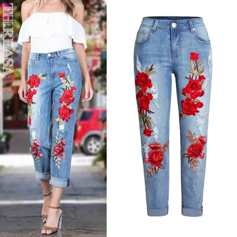 Embroidered Boyfriend Jeans