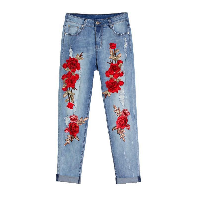 Embroidered Boyfriend Jeans