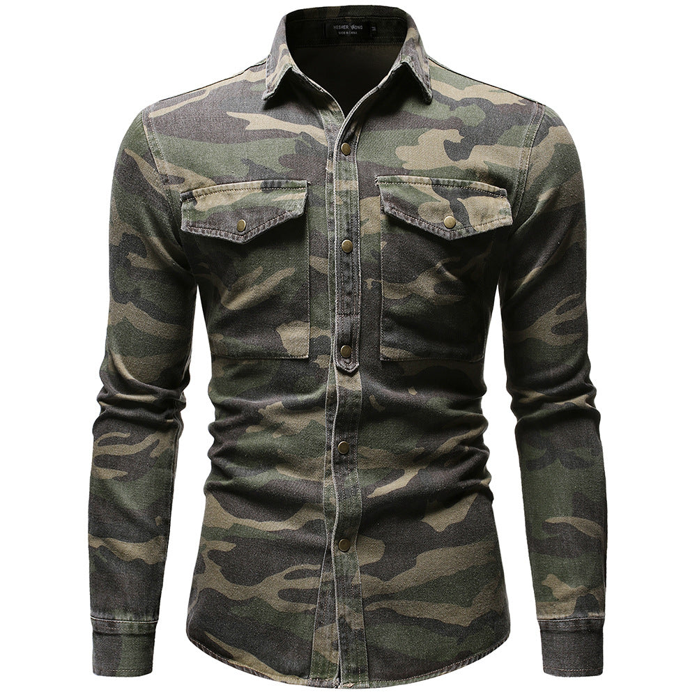 Long sleeve camouflage denim jacket