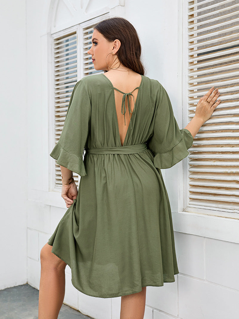 Belted Open Back Dress