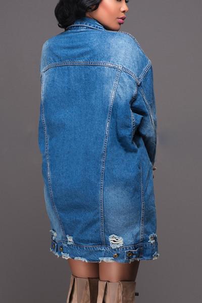 Med Length Distressed Denim Jacket