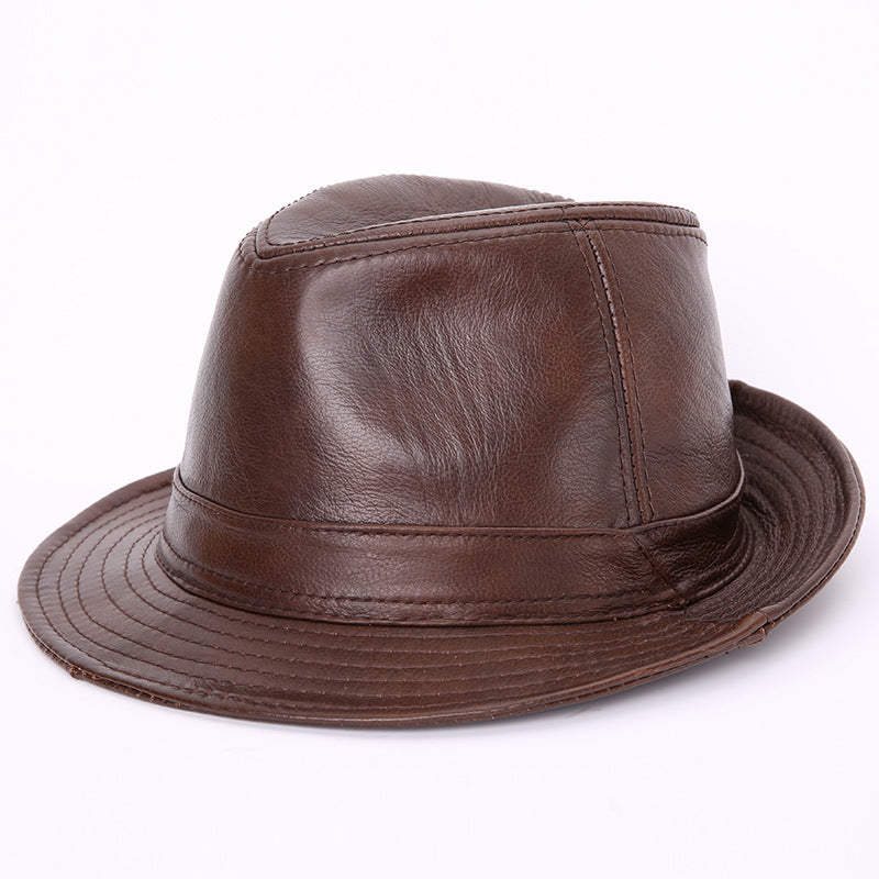 Big Eaves On The Street Genuine Leather Fedoras