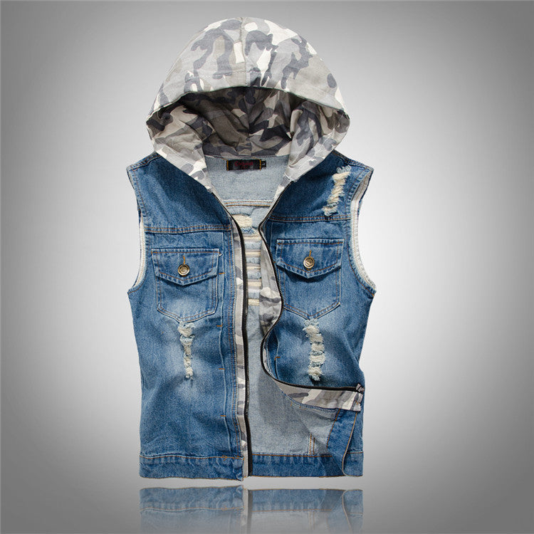 Ripped Denim Hooded Vest