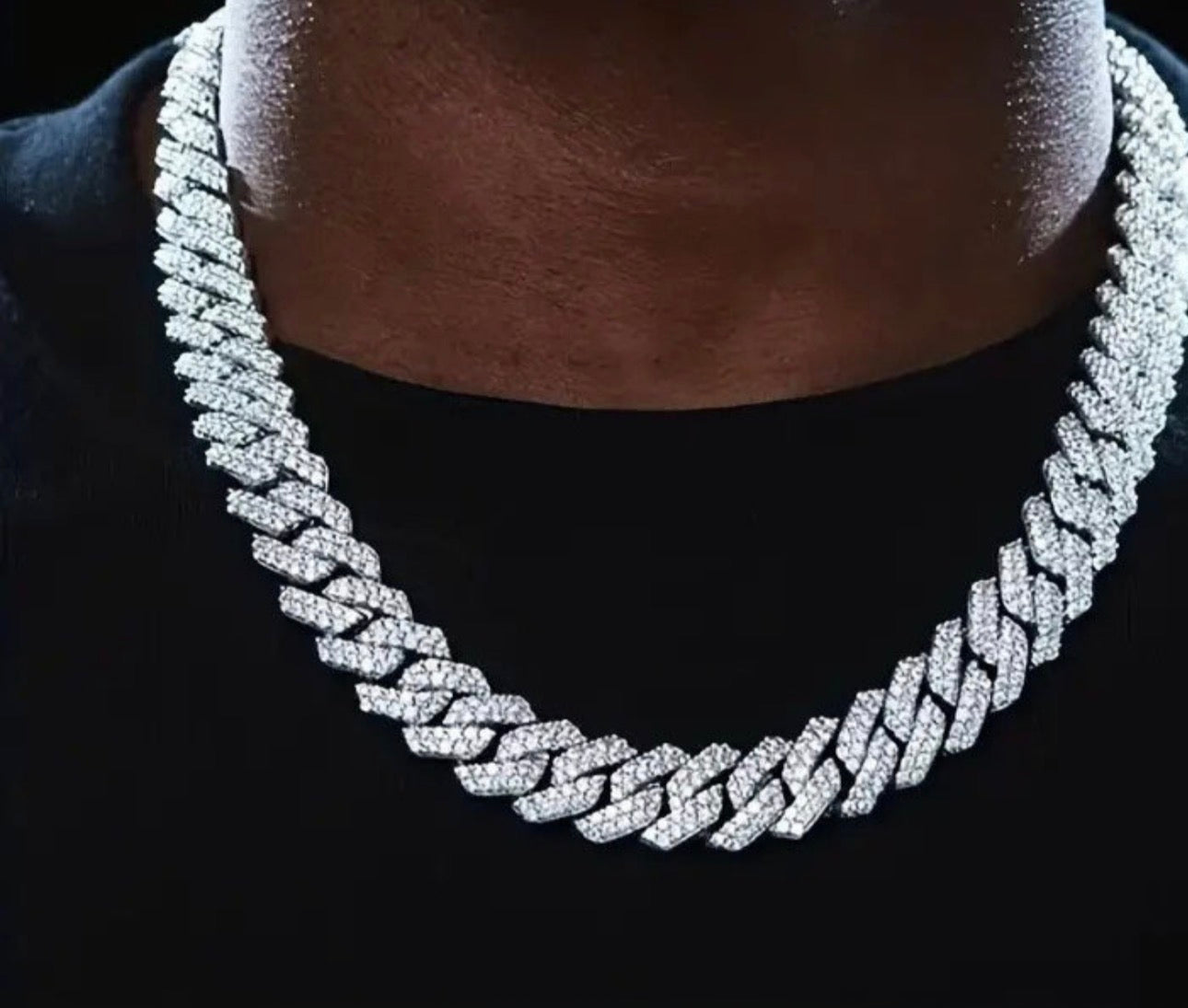 16 inch Full Rhinestone 14mm Flip Buckle Cuban Link Chain