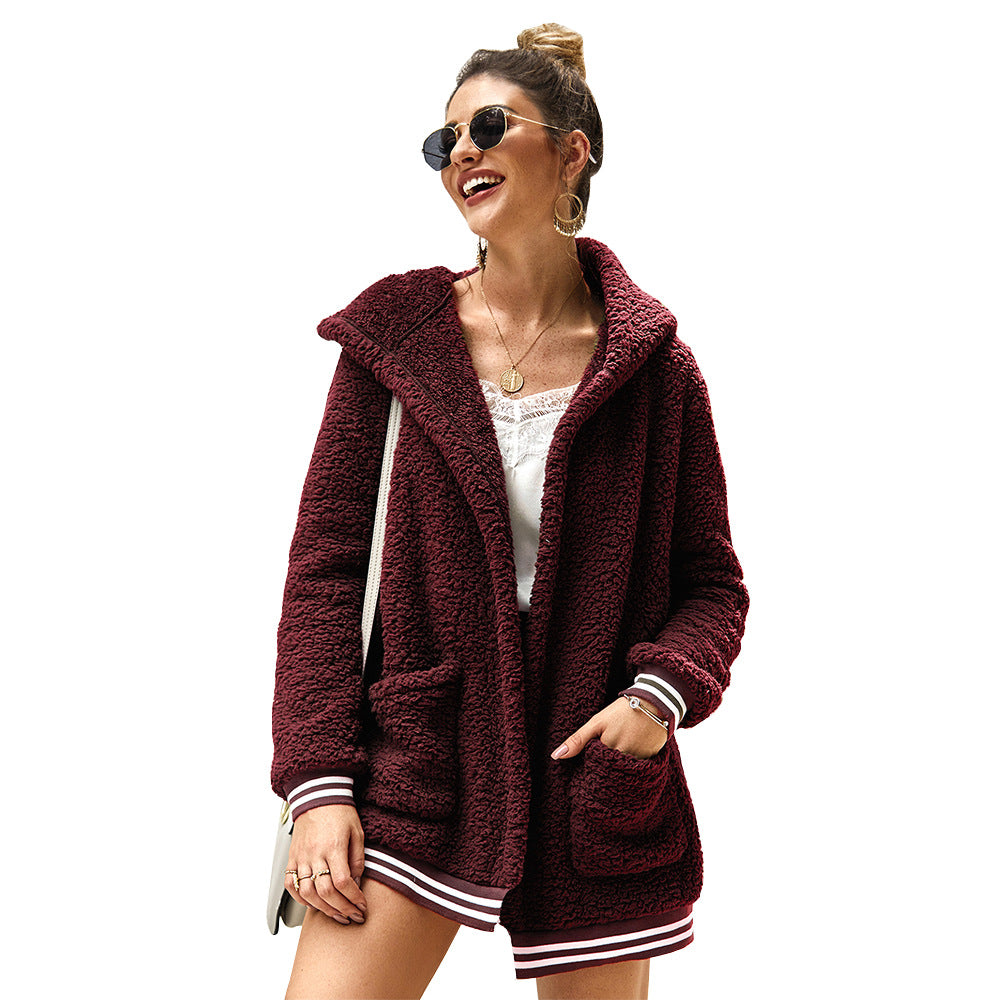 Hooded fur coat long top