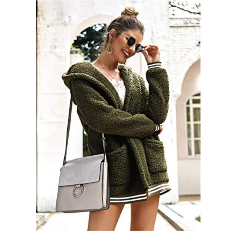 Hooded fur coat long top