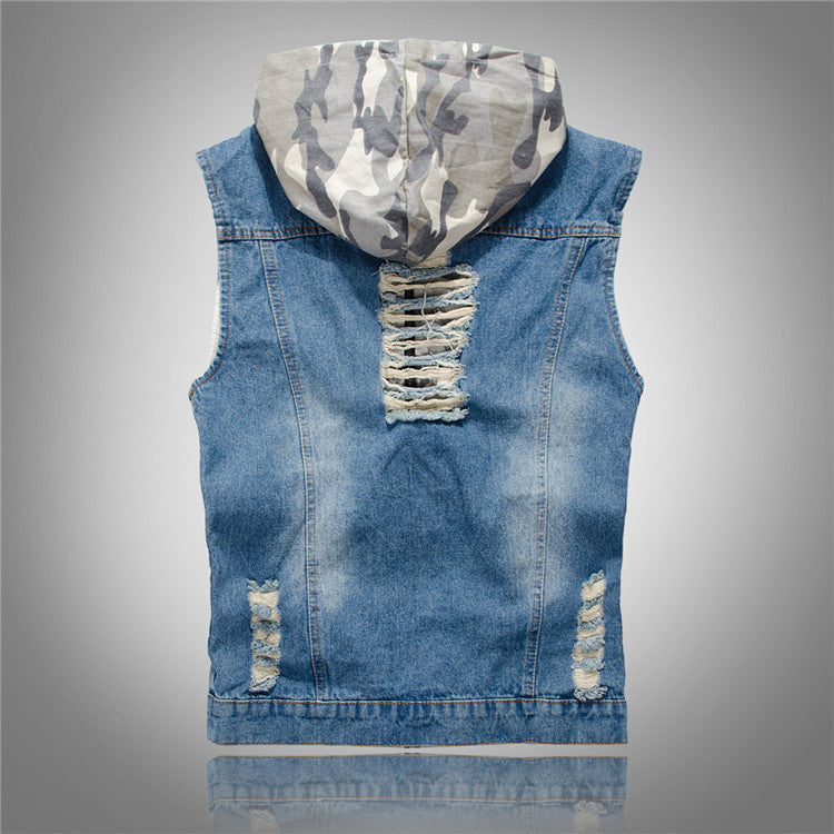 Ripped Denim Hooded Vest