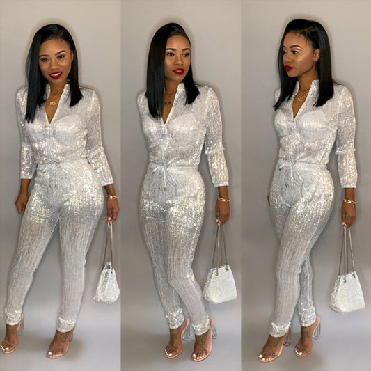 Sequin Zip Front Jumpsuit