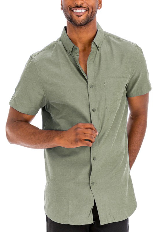 Weiv Casual Short Sleeve Solid Button Down Shirt