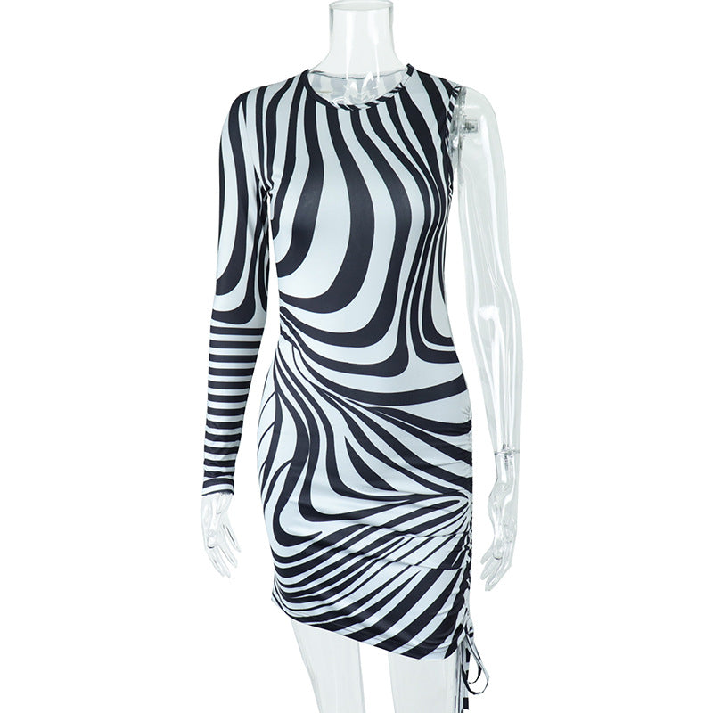 Zebra Print Ruched Mini Dress