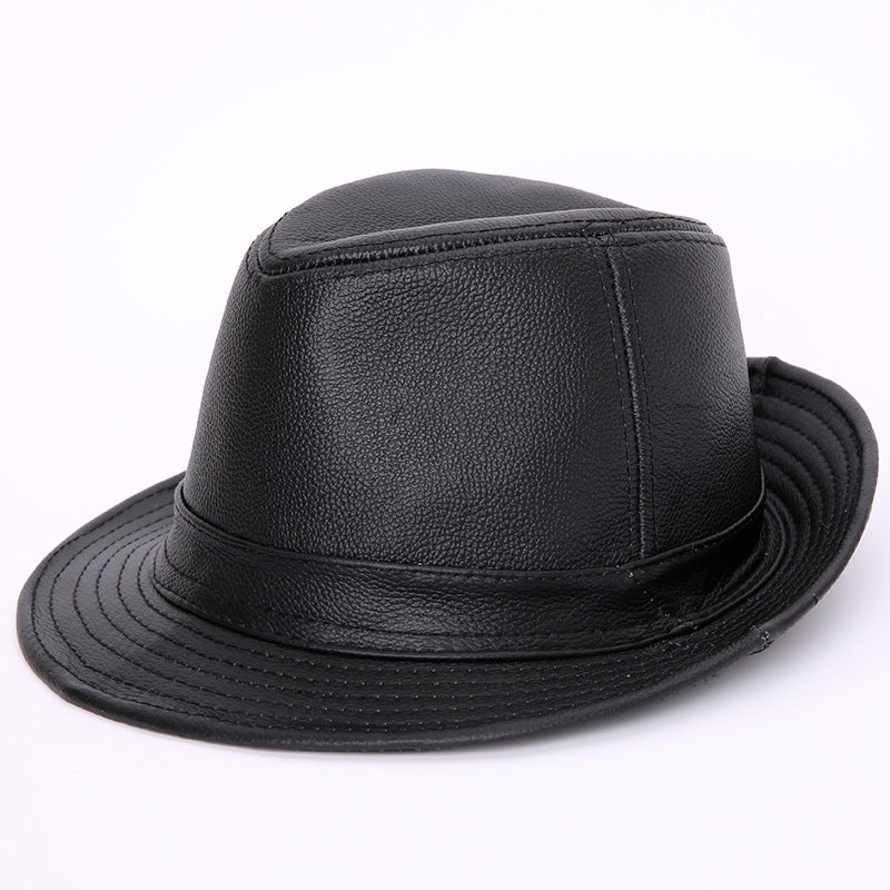 Big Eaves On The Street Genuine Leather Fedoras