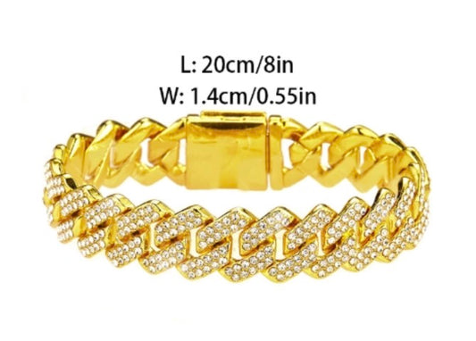 Full Rhinestone 14mm Flip Buckle Cuban Link Bracelet