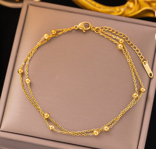 304 Stainless Steel 18k Gold Plated Beaded Ankelet