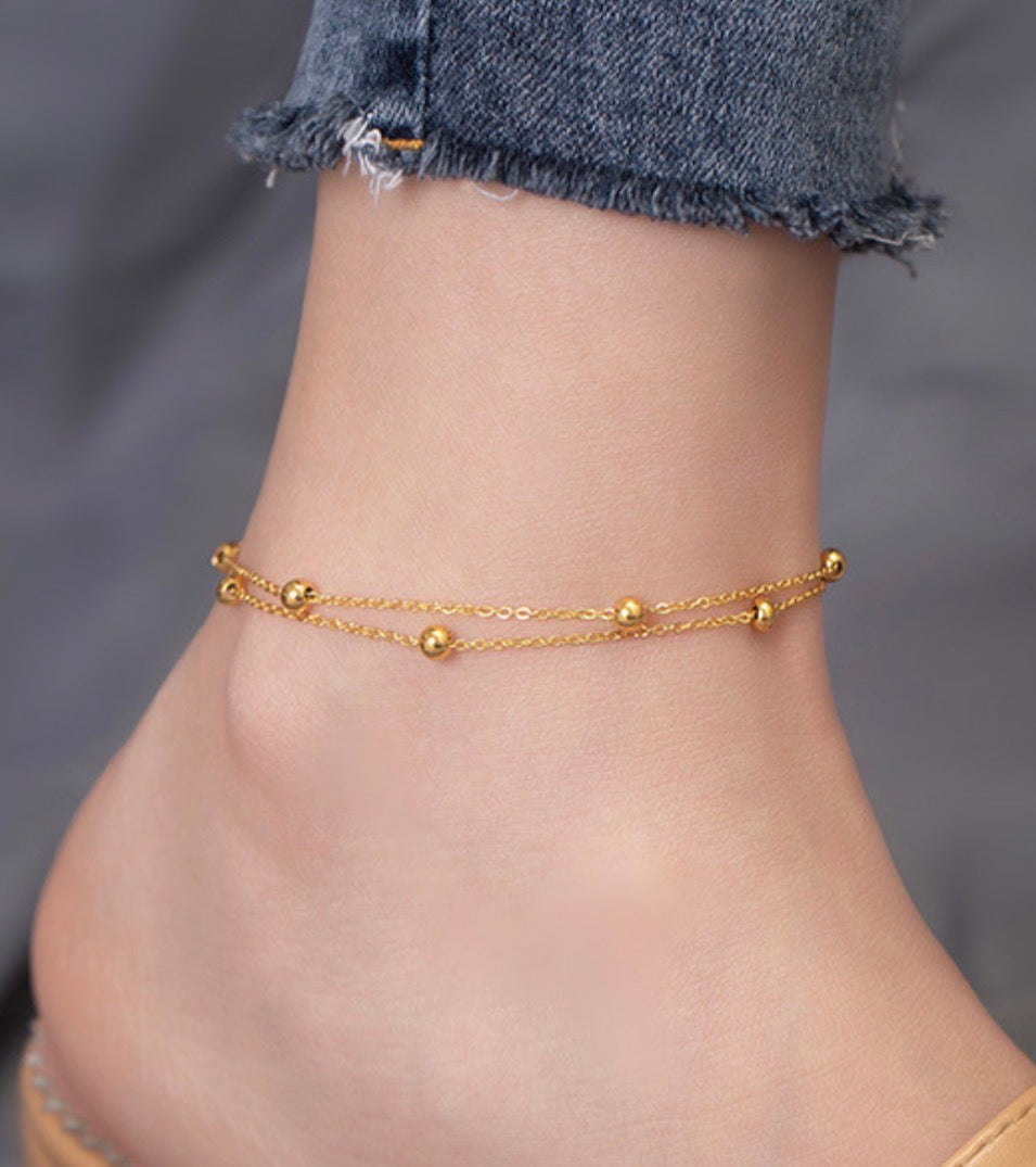 304 Stainless Steel 18k Gold Plated Beaded Ankelet