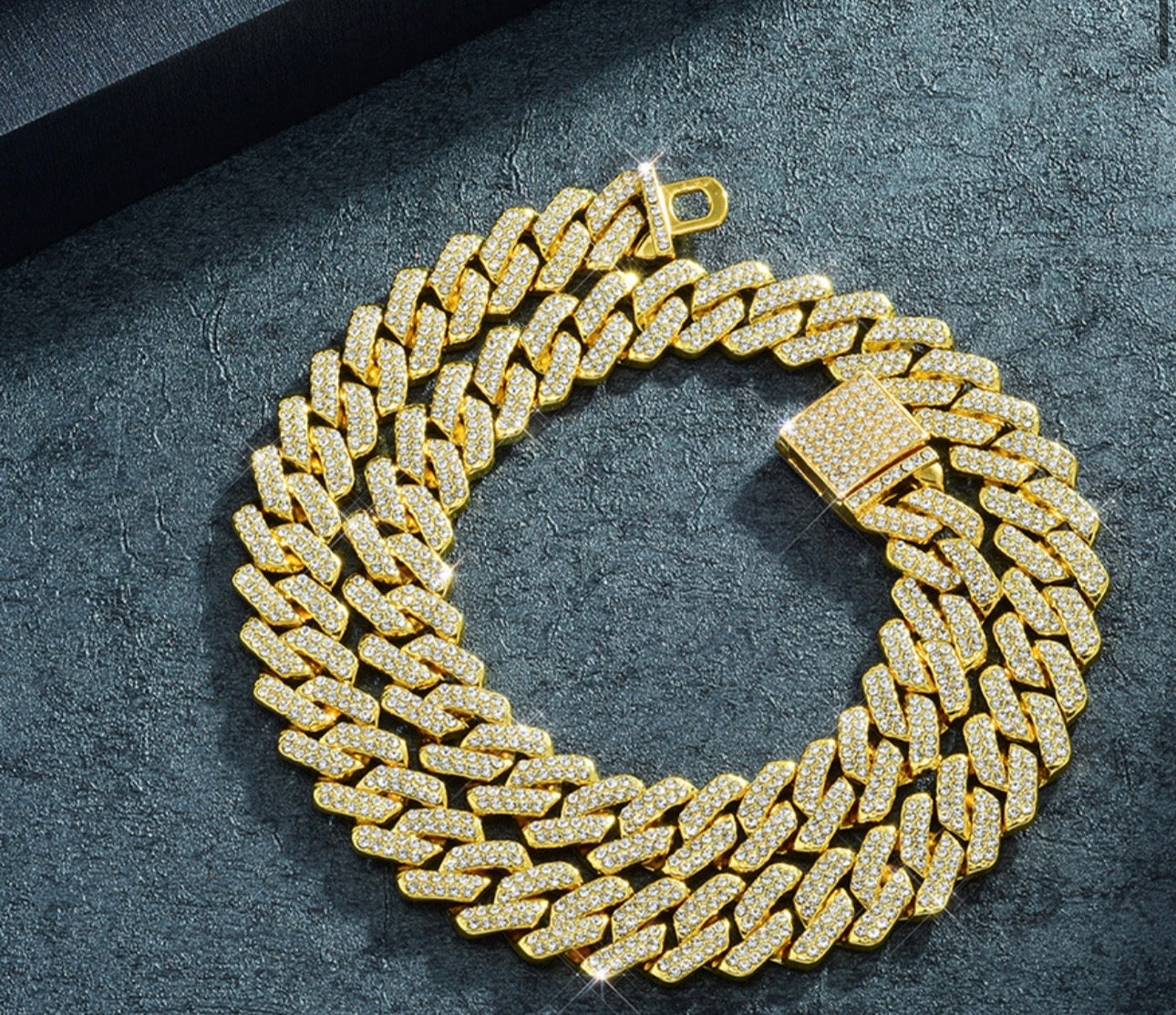 16 inch Full Rhinestone 14mm Flip Buckle Cuban Link Chain