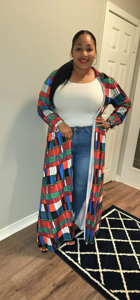 Plaid Print Double-Breasted Lapel Long Dress/Shirt