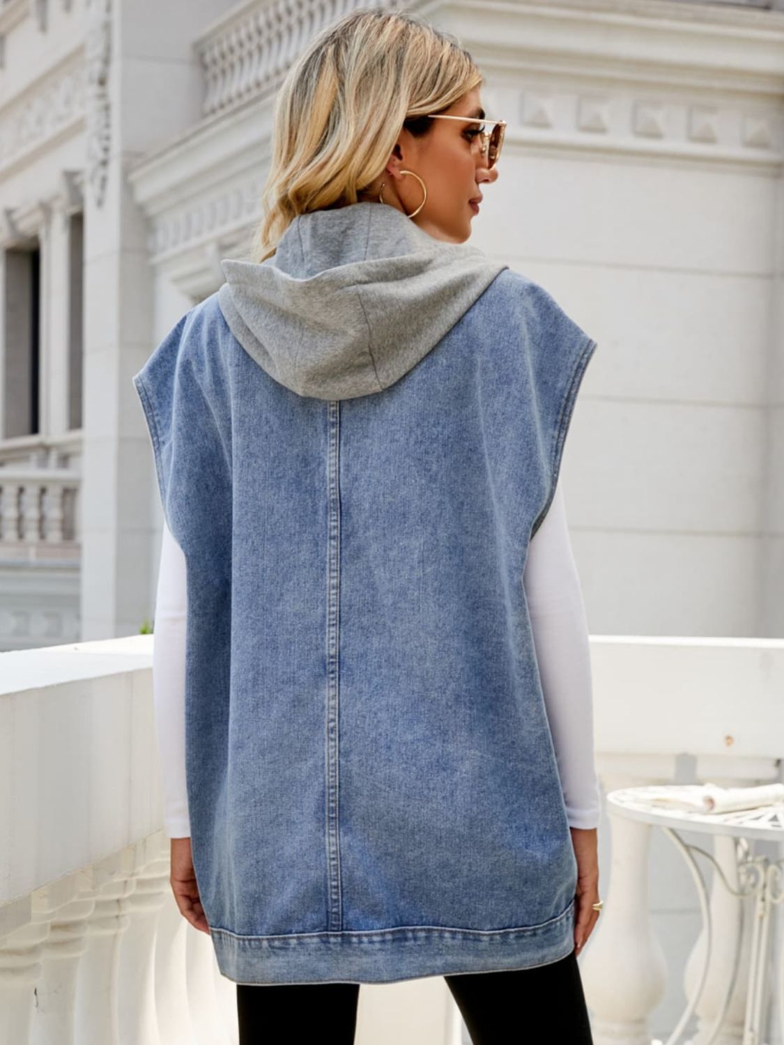 Hooded Sleeveless Denim Vest