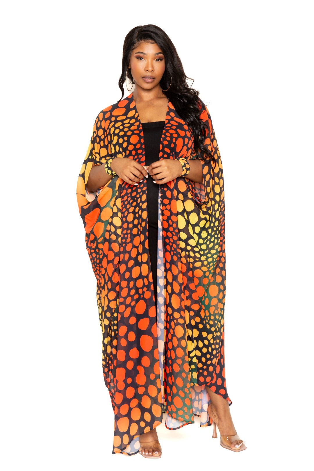 Multicolor Red Dot Robe With Wrist Band