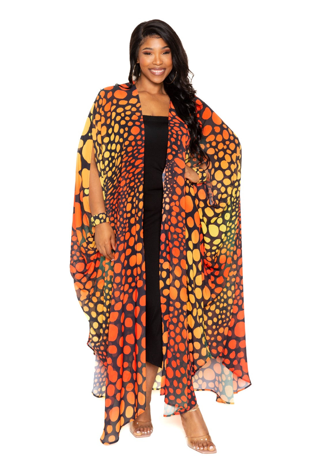 Multicolor Red Dot Robe With Wrist Band