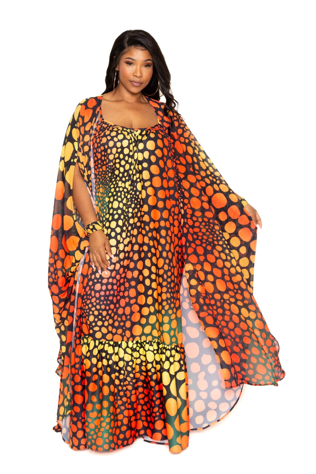 Multicolor Red Dot Robe With Wrist Band