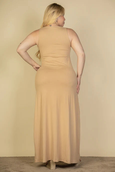 Curvy Plunge Neck Thigh Split Maxi Dress