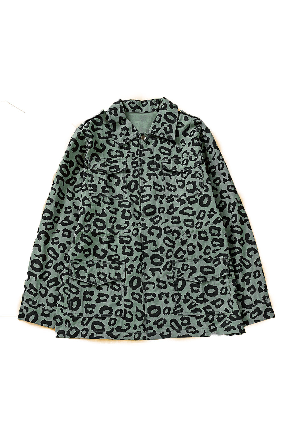 Leopard Drawstring Waist Jacket with Pockets