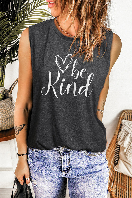 Camiseta sin mangas con cuello redondo y gráfico BE KIND